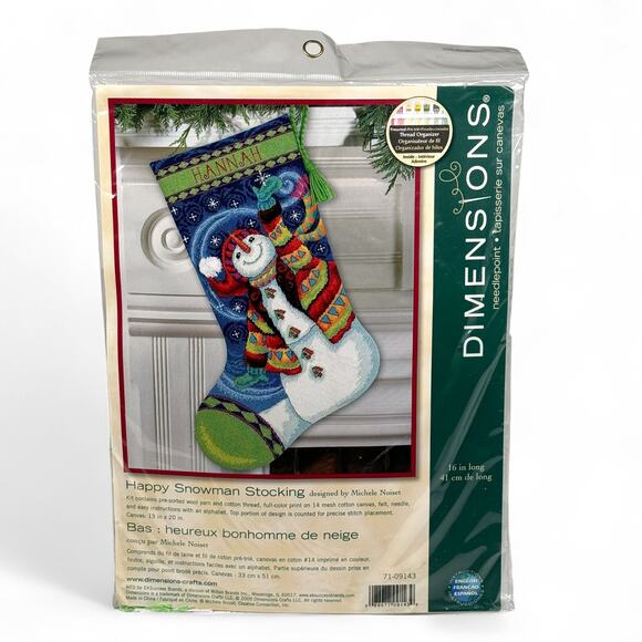 Happy Snowman Stocking Counted Cross Stitch Kit 16 Inch Dimensions Christmas - Picture 1 of 2